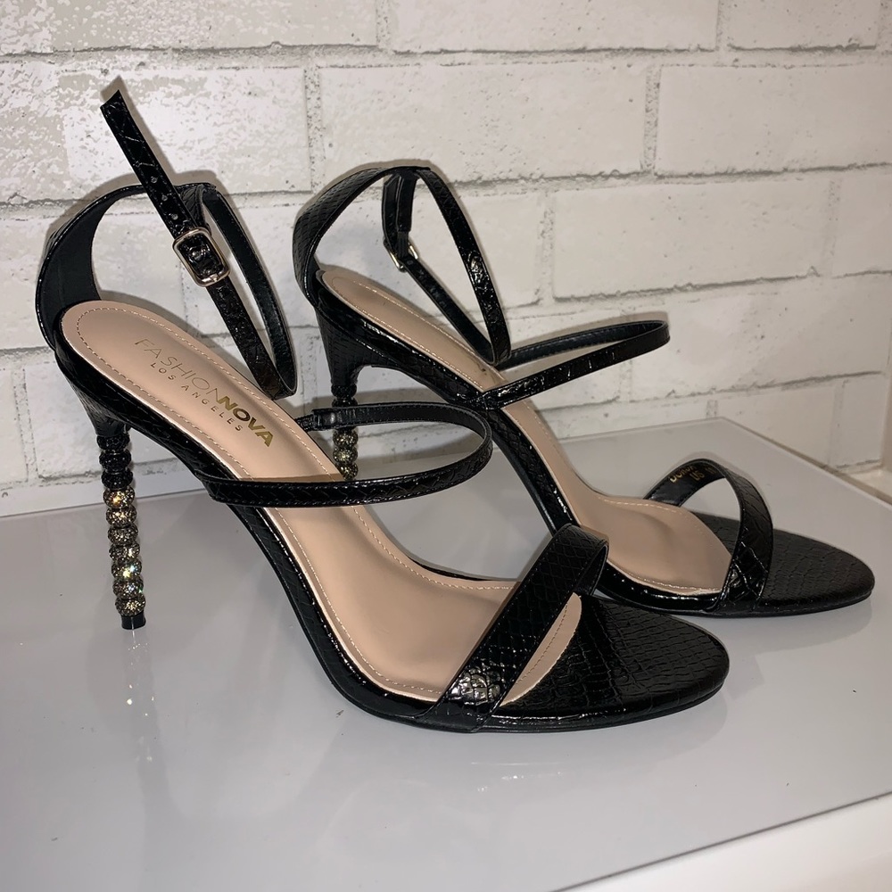Fashion Nova Black Stiletto Heel Rhinestone Heel Fancy Club Size 11
